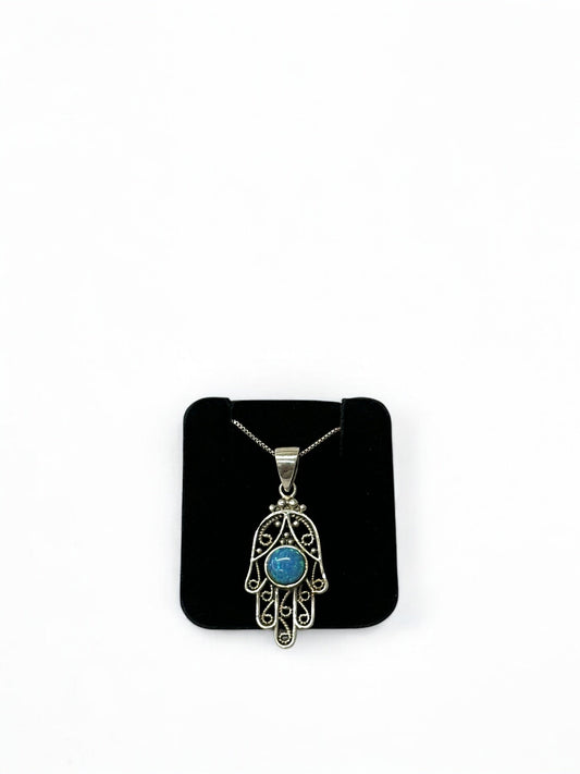 Hamsa hand pendant with natural opal stone