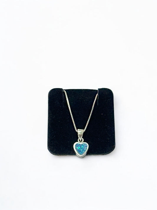 Heart Pendant with Natural Opal Stone | Sterling Silver 925 | Made in Israel