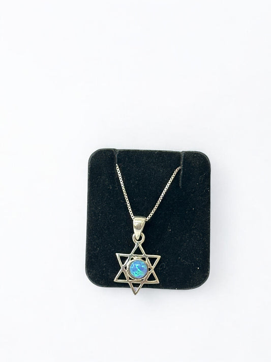 Star of David Pendant with Natural Opal Stone | Sterling Silver 925 | Made in Israel