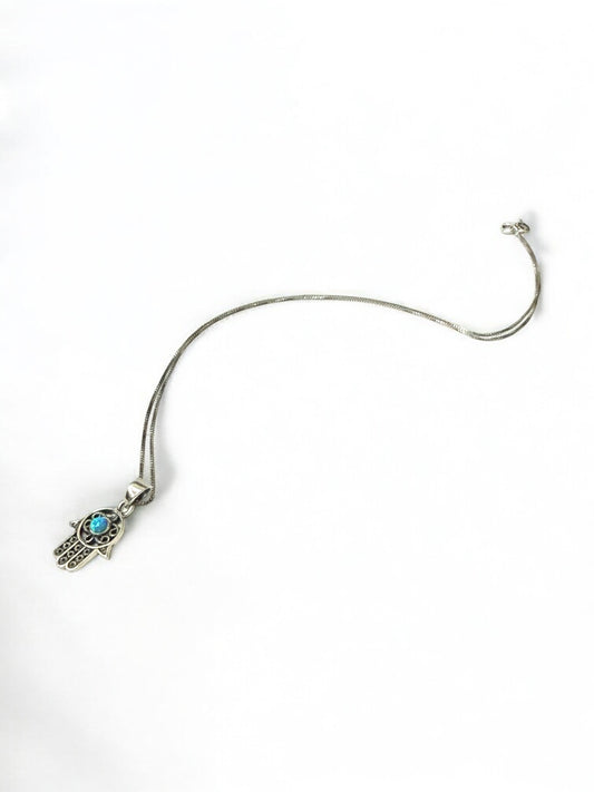 Hamsa Pendant with Natural Opal Stone | Sterling Silver 925 | Made in Israel