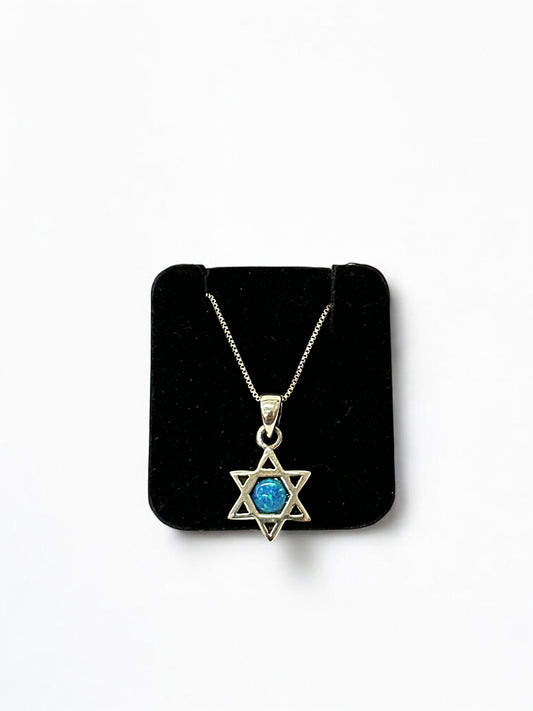 Star of David Pendant with Natural Opal Stone | Sterling Silver 925 | Made in Israel