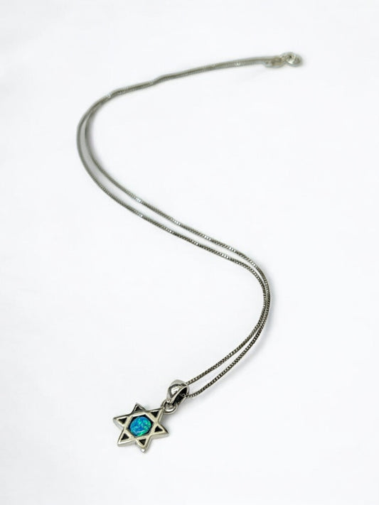 Star of David Pendant with Natural Opal Stone | Sterling Silver 925 | Made in Israel