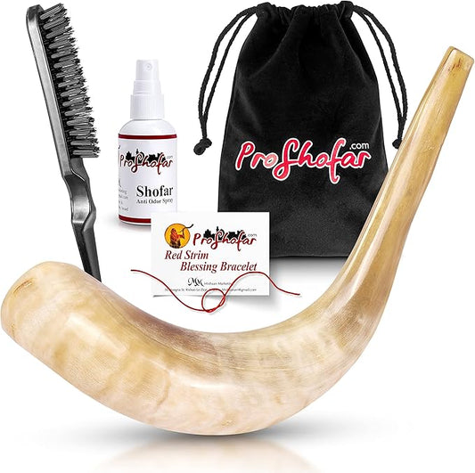 Authentic Kosher Ram's Horn | Premium Shofar Set | Handcrafted Jewish Kosher Shofar for Jewish Holidays & Rituals|