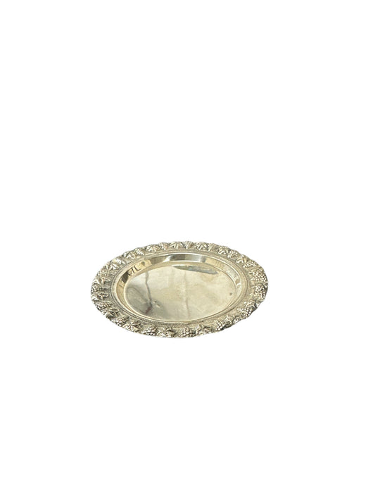 Vintage Silver Grape Plate | Pure Silver Small Decorative Plate | Antique Style Serving Plate with Ornate Border