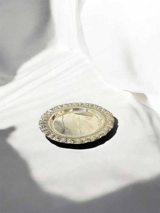 Vintage Silver Grape Plate | Pure Silver Small Decorative Plate | Antique Style Serving Plate with Ornate Border