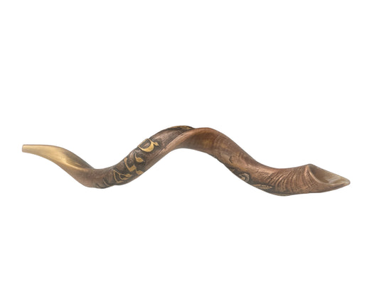 Authentic Jerusalem Decorated Shofar | Engraved Kudu shofar with Hebrew & Pomegranate Design | Traditional Rosh Hashanah Shofar