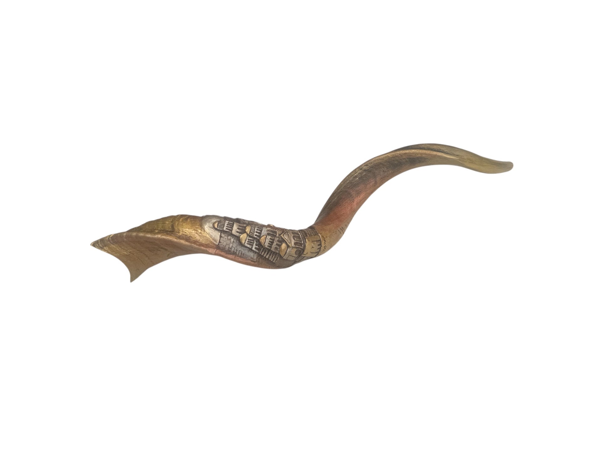 Authentic kudu Jerusalem shofar with hand-engraved Holy City design