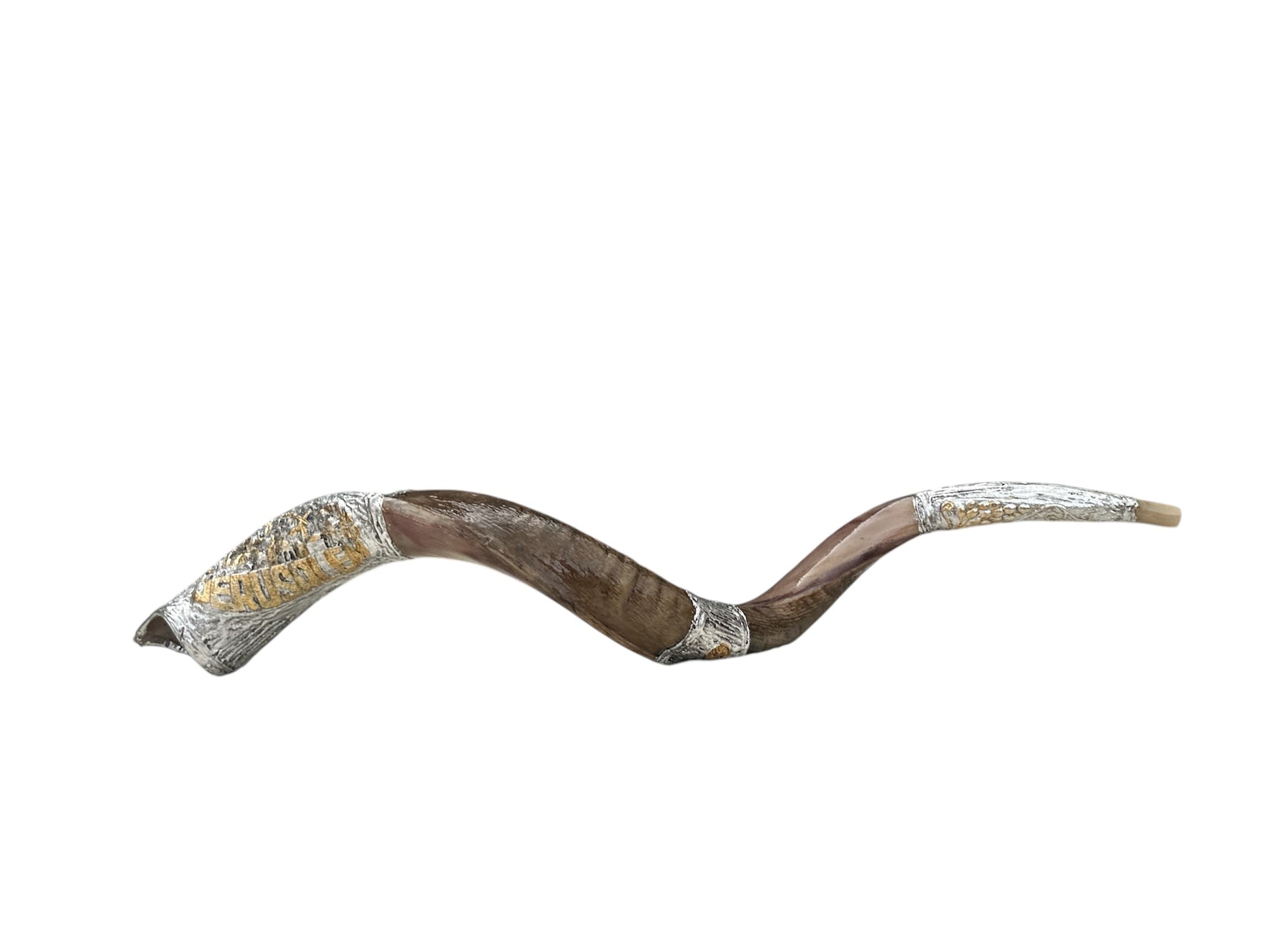 Sterling silver Jerusalem kudu shofar with grape motif engraving