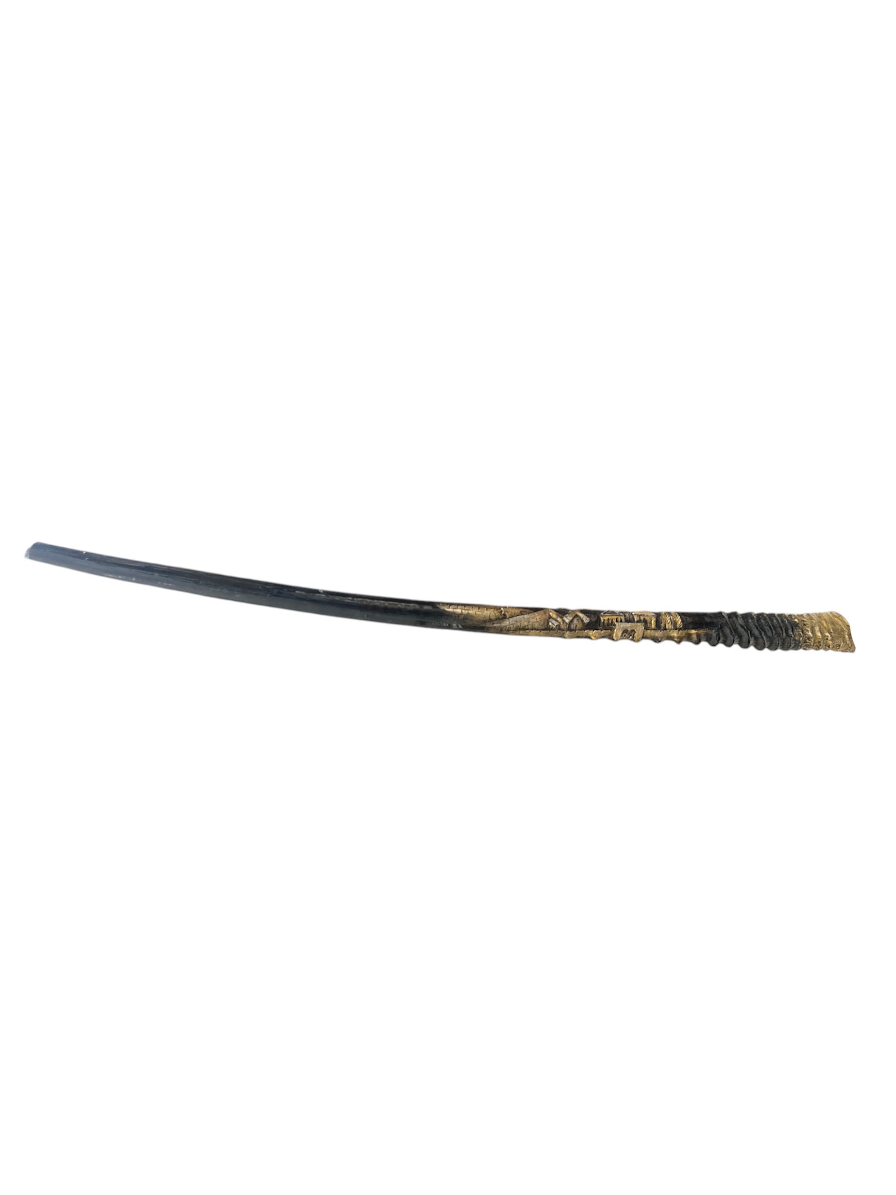 Close-up of skyline engraving on oryx wand shofar