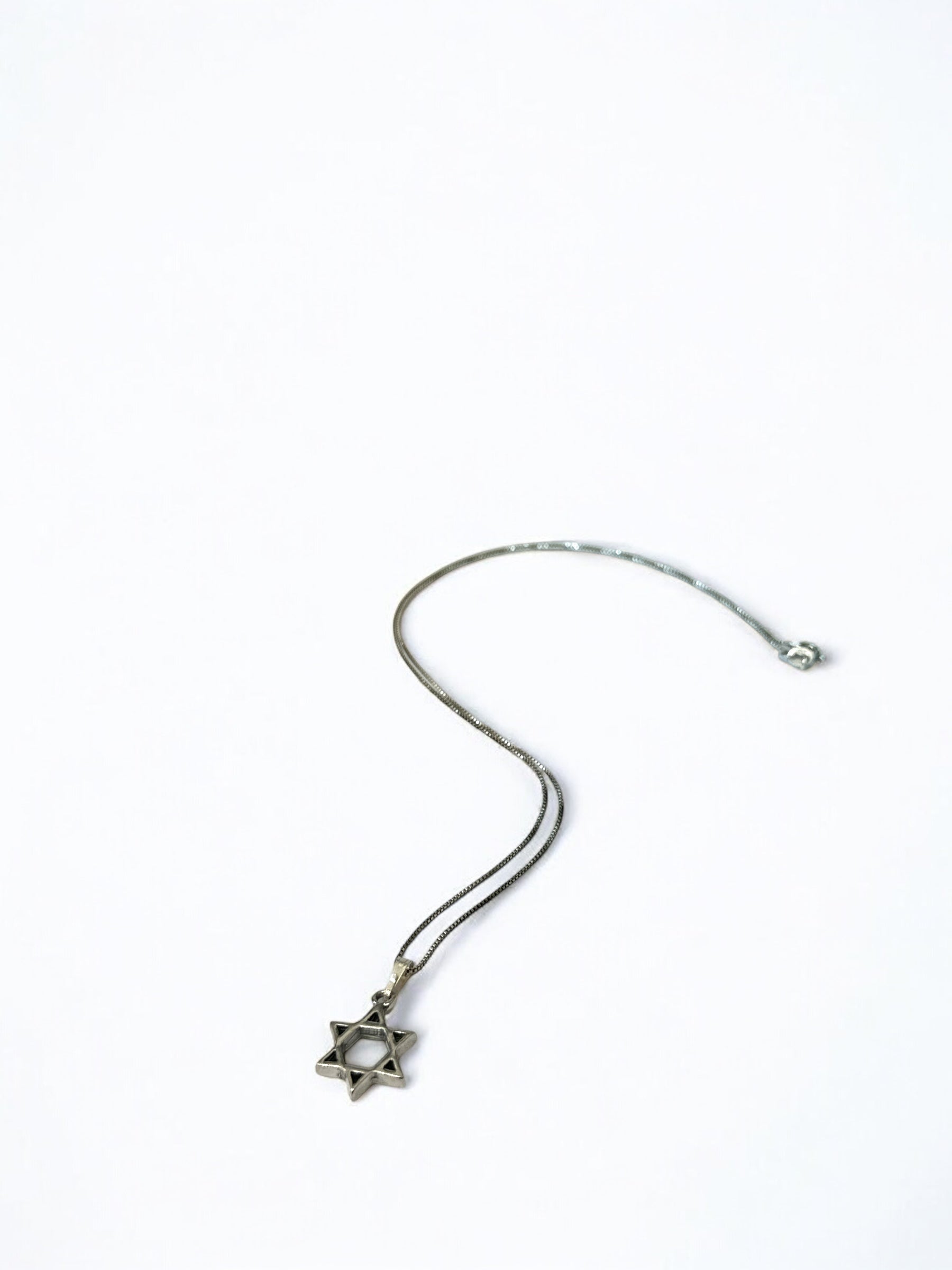 Close-up of sterling silver Star of David pendant detail