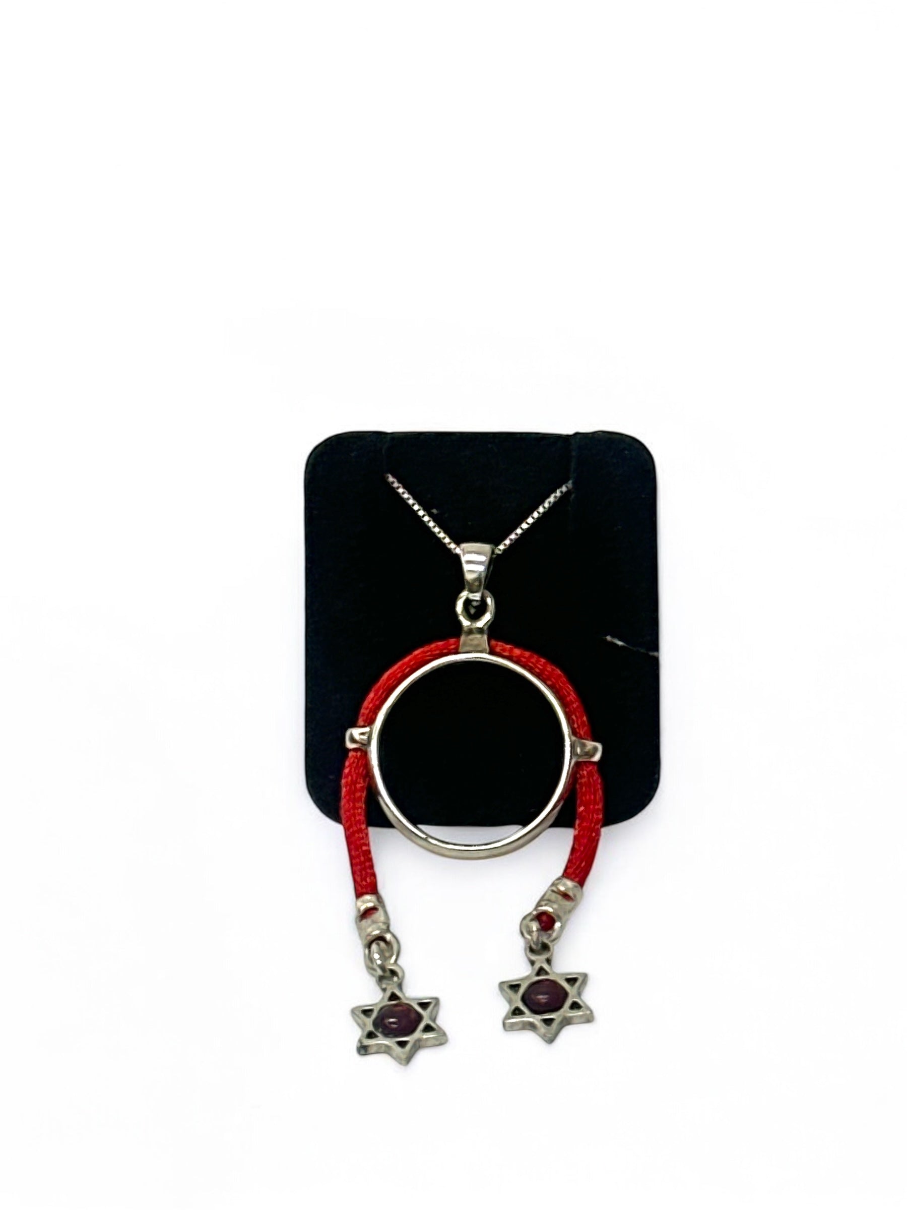 Marriage blessing ring with red string and Star of David charms in sterling silver