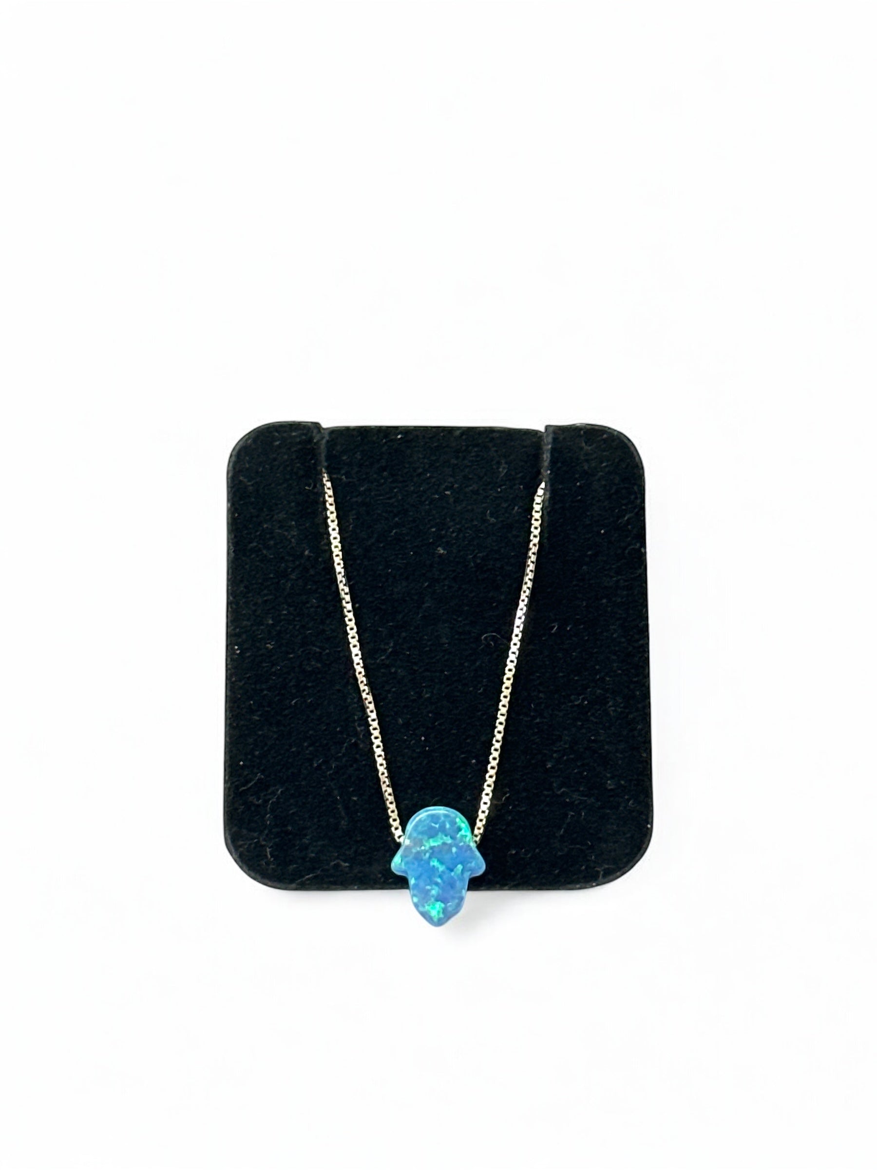 Natural opal hamsa protection pendant in sterling silver