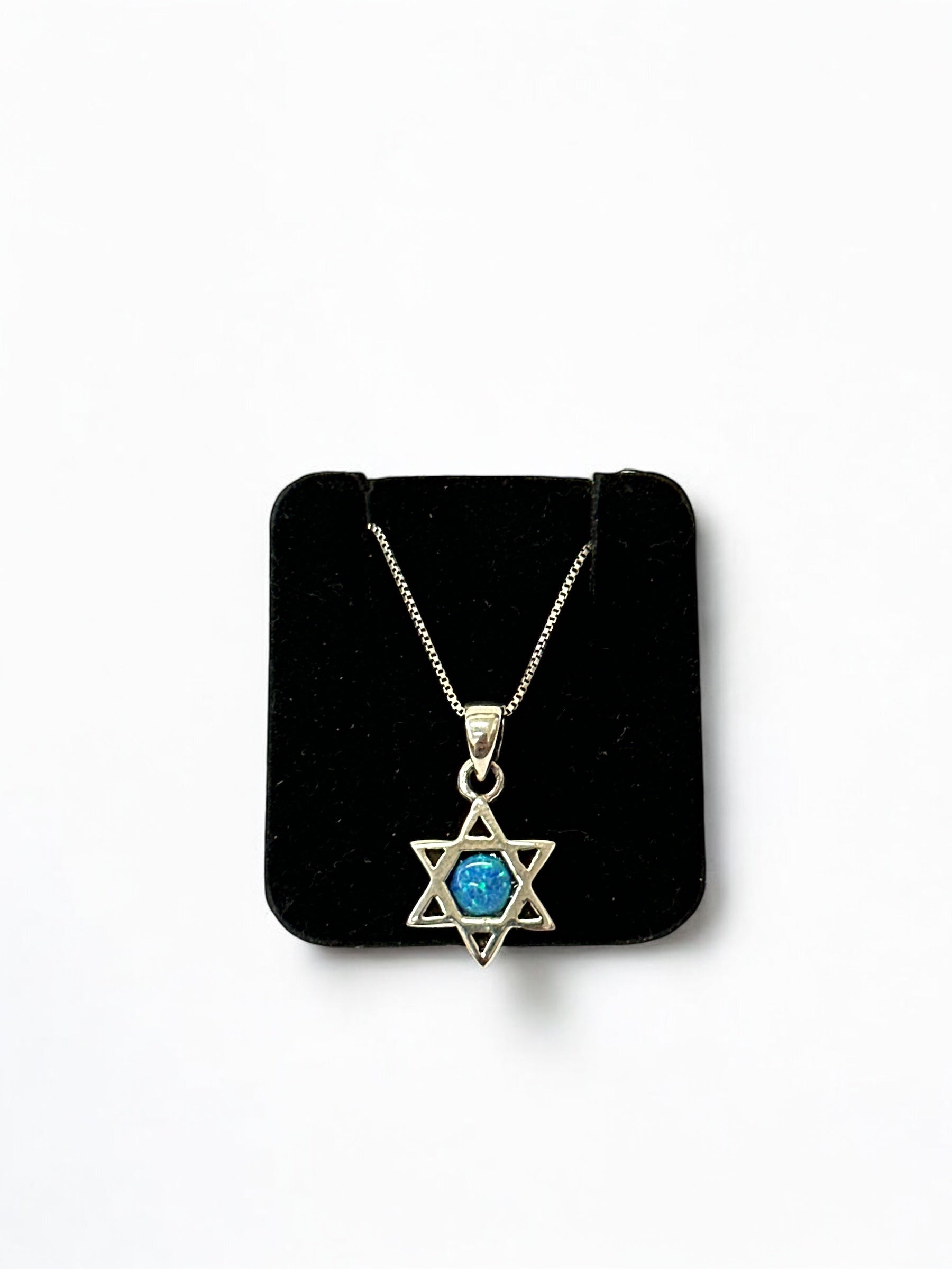 Star of David pendant with natural opal stone in sterling silver, alternate size