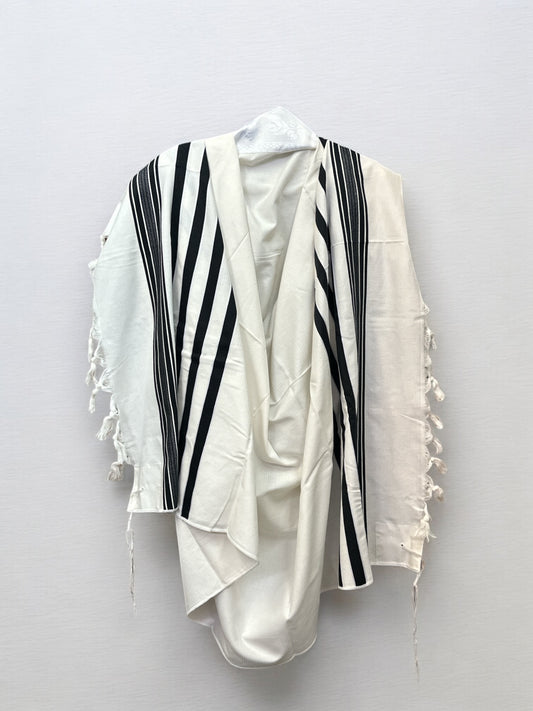 Traditional Kosher Tallit Prayer Shawl | Classic Black & White Stripes with Tzitzit | Made in Israel