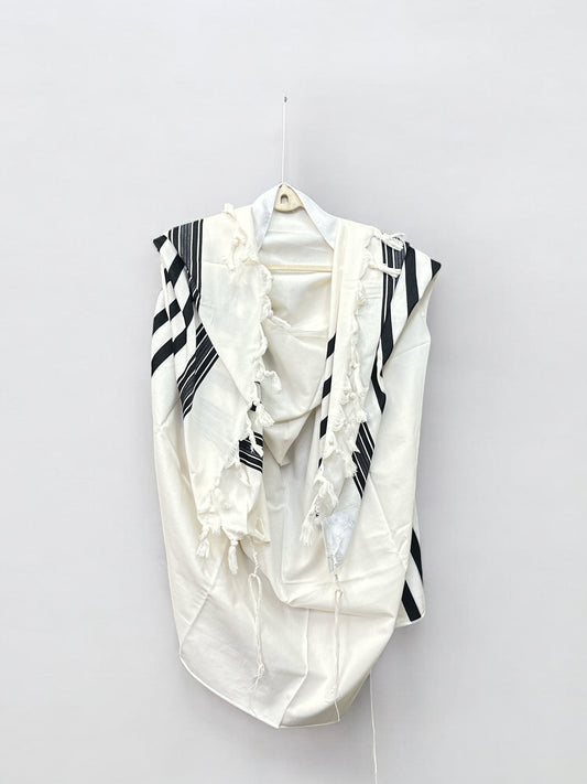 Traditional Kosher Tallit Prayer Shawl | Classic Black & White Stripes with Tzitzit | Made in Israel